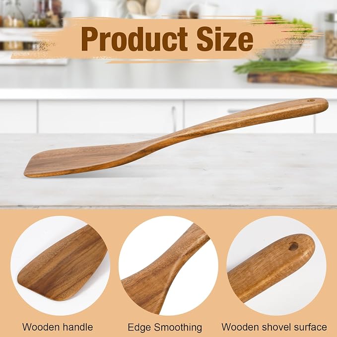 MYRAINBOW Wooden Spatula for Cooking – 12 Inch Wood Spatula with Long Handle, Handmade Wooden Spoon Alternative for Stir Fry, Mixing & Serving