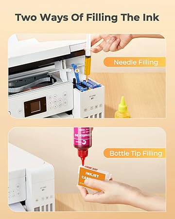 Hiipoo Sublimation Ink Refilled Bottles with Heat Tape Refill for ET2400 XP4105 XP4100 ET2720 ET2760 ET2750 ET4800 ET-2800 ET-2803 ET-2850 Inkjet Printers Heat Press Transfer on Mugs T-Shirts