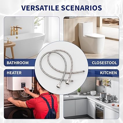BWE Faucet Supply Lines 24" Length 12 -Inch Female Compression Thread x M10 Male Connector Braided Stainless Steel Sink Hose for Bathroom Kitchen Sink Faucet x 2 Pcs (1 Pair)
