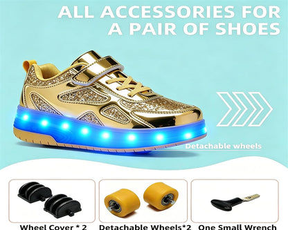 LED Roller Skate Shoes for Kids Boys Girls Light Up Roller Sneakers with Detachable Wheels Rechargeable Flashing Wheeled Shoes