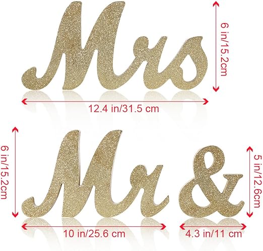 Adeeing Mr and Mrs Signs Wedding Sweetheart Table Decorations Glitter Wooden Freestanding Letters for Photo Props, Rustic Wedding Decoration, Anniversary Wedding Shower Gift (Golden)