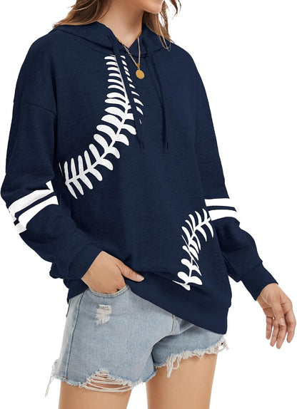 TSMNZMU Womens Baseball Hoodie Softball Sweatshirts Drawstring Long Sleeve Hoodies Oversized Pullover Shirts with Pockets