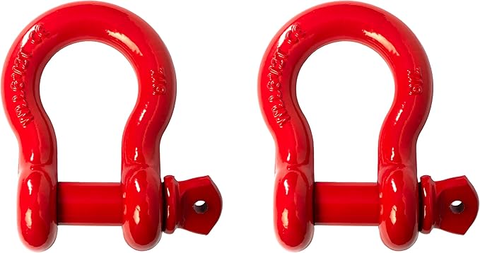 Hi-Gear 2 Pack Bow Shackle Red 78" inch D-Ring Rugged WLL Working Load Limit 6.5 Tons 18700 lbs- 1" Screw Pin Threaded Heavy Duty Lifting Rigging Tow Hummer Recovery Anchor