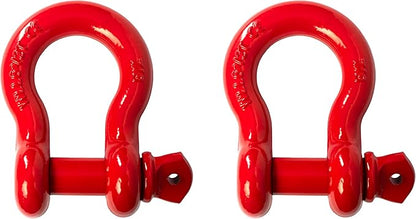 Hi-Gear 2 Pack Bow Shackle Red 78" inch D-Ring Rugged WLL Working Load Limit 6.5 Tons 18700 lbs- 1" Screw Pin Threaded Heavy Duty Lifting Rigging Tow Hummer Recovery Anchor