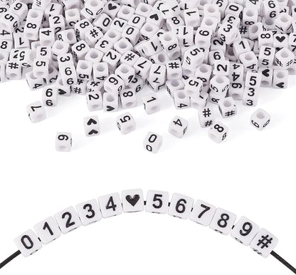 FASHEWELRY 300Pcs Cube Acrylic Number Beads Square Mixed 0-9 Number Beads 6x6mm White Acrylic Bead for Bracelets Friendship Jewelry Making