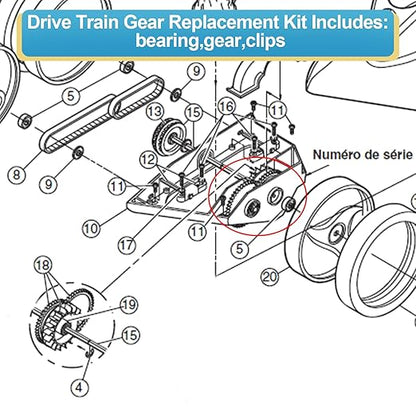 9-100-1132 Drive Train Gear Kit for Zodiac Polaris 360, 380, Vac-Sweep 360  380 Pool Cleaner, Pool Cleaner Drive Gear Rebuild Replacement Parts with Turbine Bearing