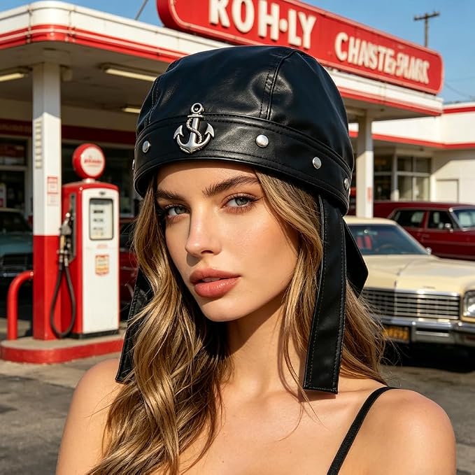 Biker Cap for Women Punk Motorcycle Skull Cap Adjustable Stylish Doo Rag Headwrap for Riding Outdoor Activities