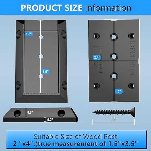 30pcs Deck Railing Bracket Connectors, 2x4 (1.5"x3.5") Brackets for Railing Wood Lumber Post, Sturdy Nylon Deck Rail Brackets with 210pcs Screws for Wooden Stair Fence Railings Handrail DC03