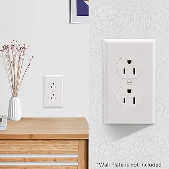 Decorator Receptacle Outlet,15A 125V,2pack,Non-Tamper-Resistant,3-Wire, Self-Grounding,UL Listed, White