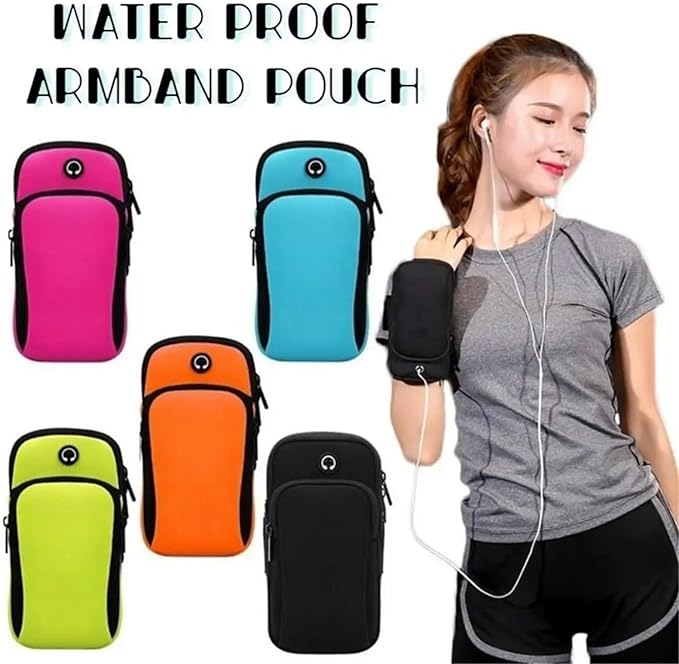 Running Armband Neoprene Sports Armband Phone Case Breathable Mesh Arm Bags Waterproof with Headset Hole Universal(Black)
