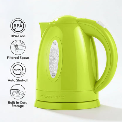 Electric Kettle, 1.7L Fast Boiling Water Heater for Coffee or Tea, BPA Free with Water Level Gauge, Auto Shut-Off, Boil-Dry Protection, Indicator Light and Removable Filter, Green KP72G