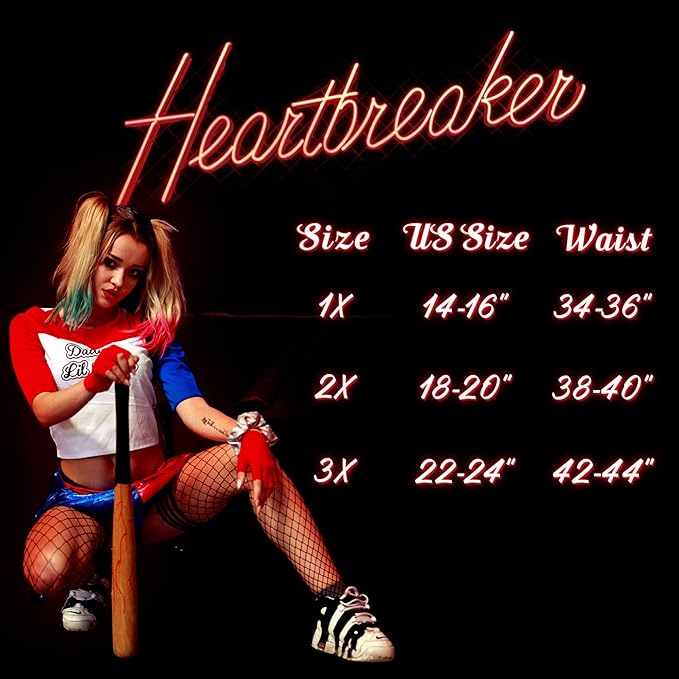 HDE Women's Plus Size Red Blue Sequin Shorts for Harley Misfit Halloween Costume