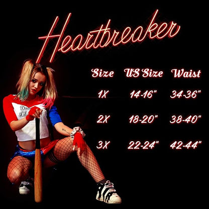 HDE Women's Plus Size Red Blue Sequin Shorts for Harley Misfit Halloween Costume