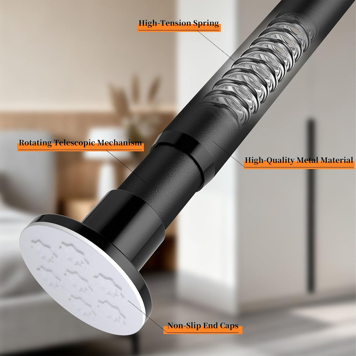 No Drilling Closet Rod, Adjustable Black Closet Rod, 28-98 Inches Closet Tension Rods for Hanging Clothes for Wardrobes, Closet, Laundry & Bathroom