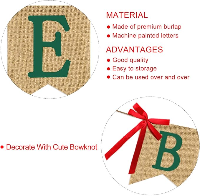 Believe Burlap Banner - Rucitc Holiday Banner Garland - Perfect for Christmas Decoration Xmas Party Decor