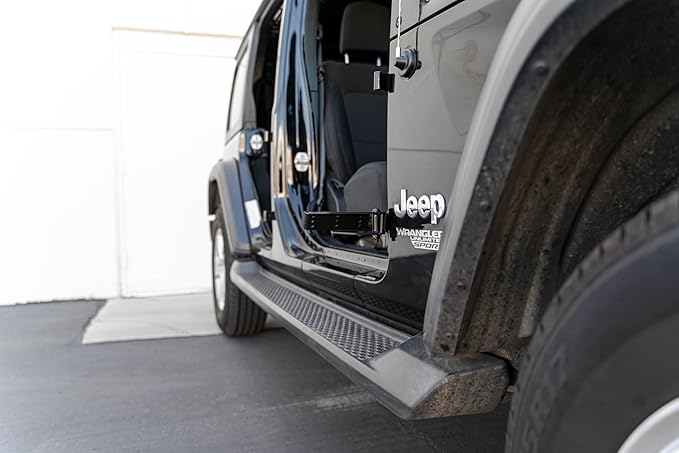 Foot Pegs for the 2007-2025 Jeep Wrangler JK/JL & Gladiator JT | Sold as a Pair | Rugged Anti-Slip Pedal Grip Design | Fits Front and Rear Hinges | Includes Padded Stopper | DV8 Offroad