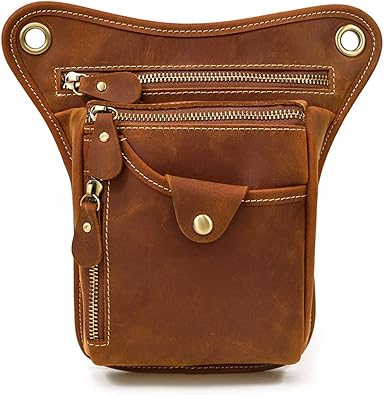 Mens Genuine Leather Outdoor Sporting Hicking Waist Hip Pack Messenger Shoulder Drop Leg Thigh Bag Pouches