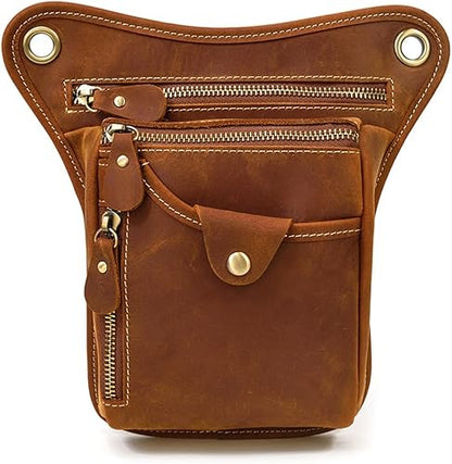 Mens Genuine Leather Outdoor Sporting Hicking Waist Hip Pack Messenger Shoulder Drop Leg Thigh Bag Pouches