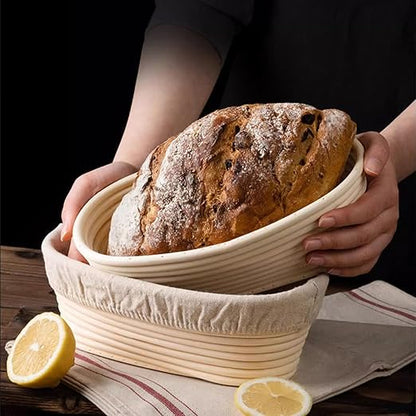Bread Basket-Sourdough Proofing Basket-Proofing Basket-9.8 inch Oval Proofing Bowl with Liner for Home Baker Baking Tool Kits (Oval)