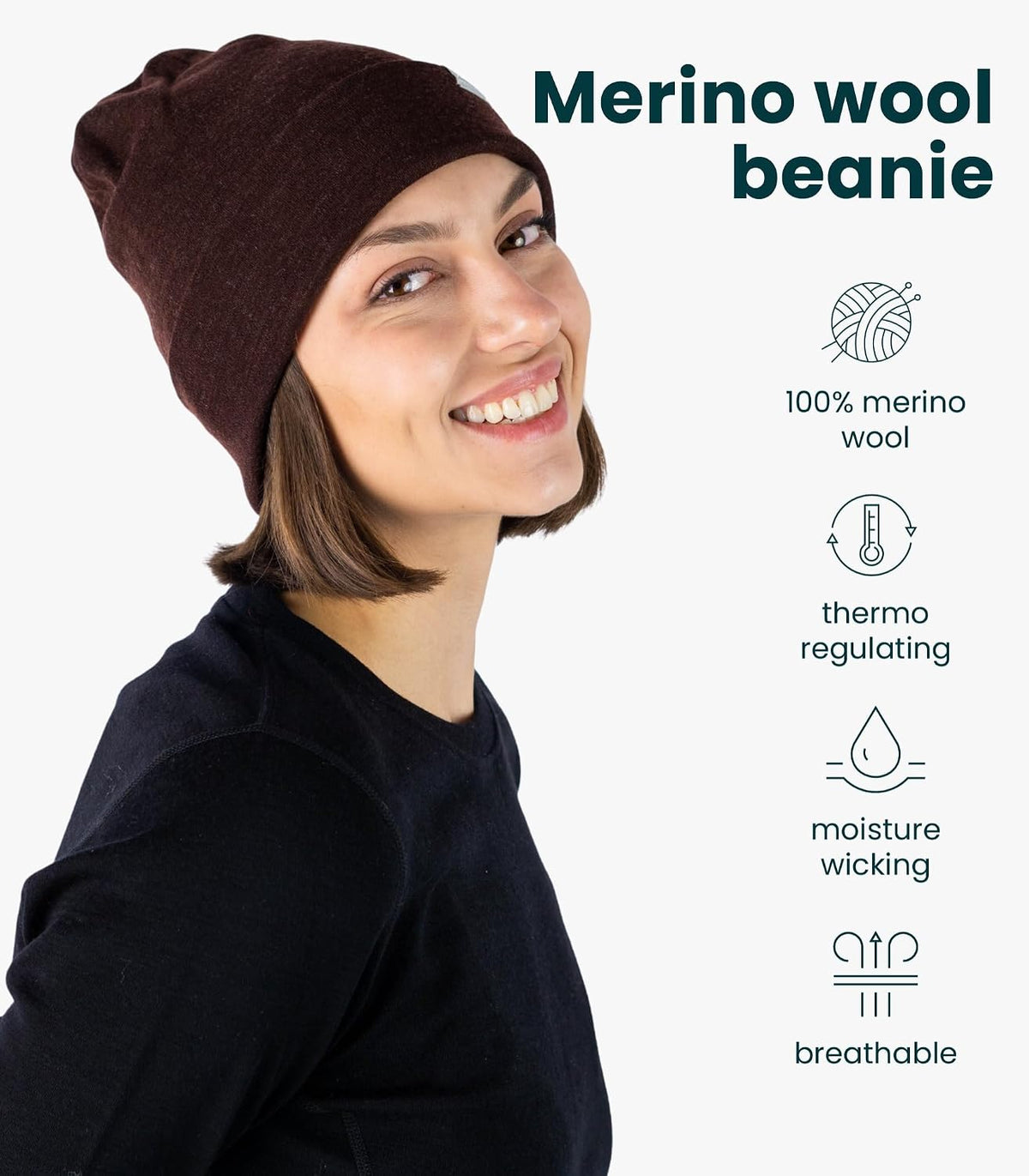 Merino Wool Beanie for Women & Men - 100% Merino Skull Cap 17.5um - All Season Unisex Adult Hat & Socks for Running, Hiking