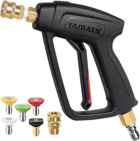 YAMATIC Short Pressure Washer Gun with Swivel Brass 38" Quick Connector, Power Washer Handle with Easy Pull Trigger Replacement for Ryobi, Simpson, Craftsman, DeWalt, 4000 PSI