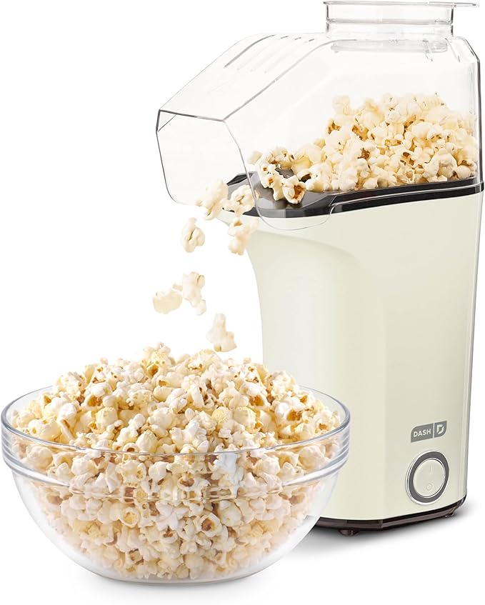 DASH Hot Air Popcorn Popper Maker with Measuring Cup to Portion Popping Corn Kernels  Melt Butter, 16 Cups - White
