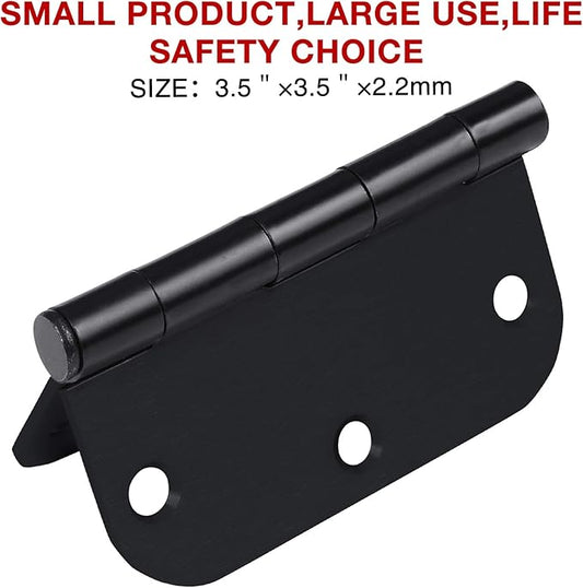 3 Pack Interior Matte Black Door Hinges Rounded 3.5 Inch x 3 12" Indoor Heavy Duty Metal Hardware Kits 3 12" 58" Radius Office Flat Hinge for Bifold Doors Decorate Master Guest Bedroom Storage Room