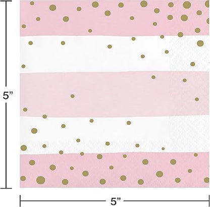 Creative Converting Pink and Gold Celebration Beverage Napkins, 16 ct