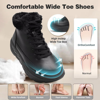 Women's Orthopedic Diabetic Winter Boots: Wide Toe Box Comfortable Arch Support Plantar Fasciitis Leather Oxfords Shoes, Casual Warm Walking Snow Ankle Mid Boots for Neuropathy and Heel Pain Relief