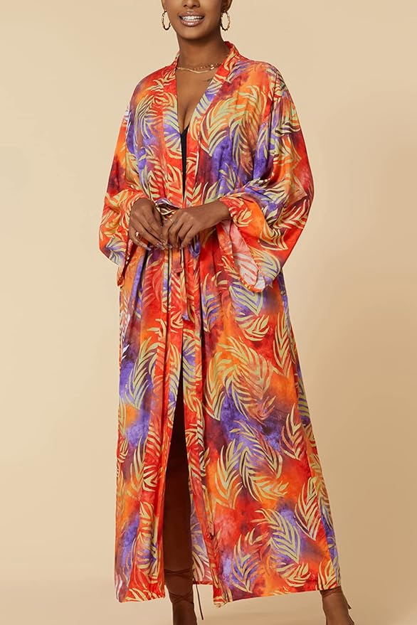 Women's Bohemian Long Cardigan Dress Large Size Kimono Beach Swimsuit Cover Up Dresses