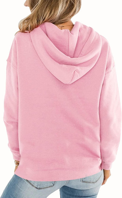 Womens Casual Hoodies Crew Neck Long Sleeve Sweatshirts with Pocket Lightweight Pullover Tops