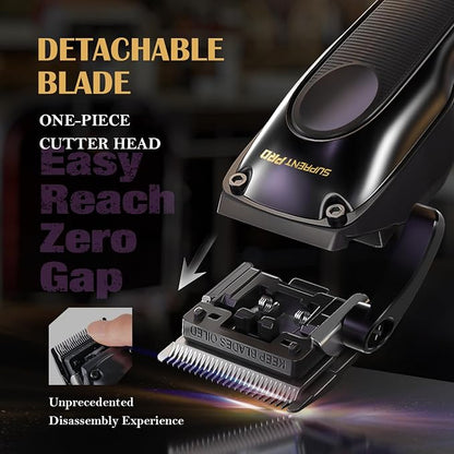 SUPRENT PRO Professional Hair Clippers for Men - High Torque Brushless Motor & Detachable Blade - Cordless Hair Clipper Set for Barbers with Charging Base - Premium Gift Hair Clipper Kit(Black)