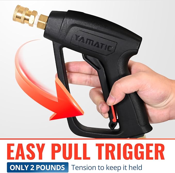 YAMATIC Short Pressure Washer Gun with Swivel Brass 38" Quick Connector, Power Washer Handle with Easy Pull Trigger Replacement for Ryobi, Simpson, Craftsman, DeWalt, 4000 PSI