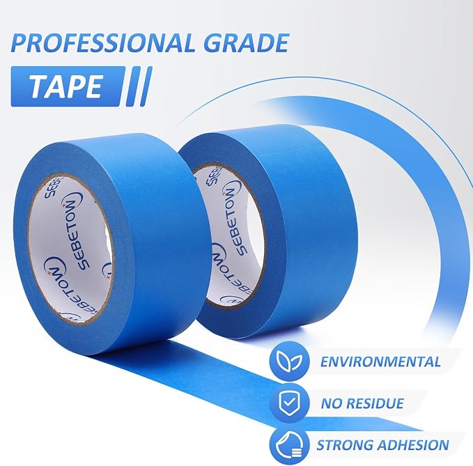 5 Rolls Painters Tape 2 inch Wide Bulk Blue Masking Tape for Painting 55yds