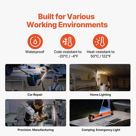 VEVOR JM-YP32 Underhood, 1250LM, 6000mAh Rechargeable Magnetic Bright LED, Portable Cordless Mechanic Work Bar, for Car Repairing Inspection Garage Workshop Emergency Home Lighting, BlackOrange
