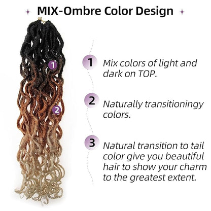 New Goddess Locs Crochet Hair,18" Faux Locs Crochet Hair Hippie Locs Synthetic Extension Ombre Crochet Locs Boho Style Crochet Braids (2 Packs 1B30613, 18")