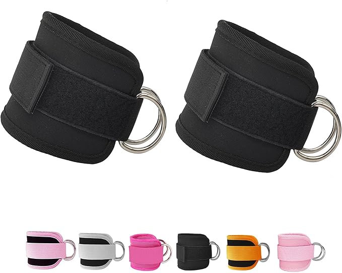 Fitness Ankle Straps for Cable Machines, 2 Pack Comfortable Adjustable Padded Ankle Wrist Cuffs, Kickback Glute Workouts for Men Women, D-Ring Leg Straps with Neoprene Padding
