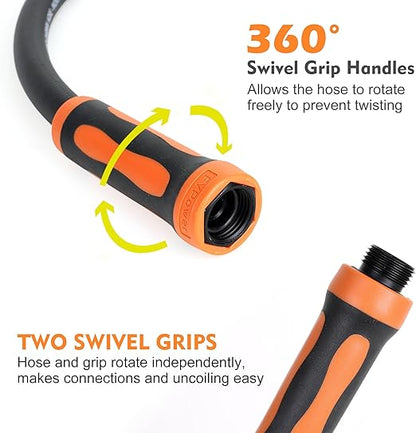 Lead-In Short Garden Hose 3ft x 5/8", Heavy Duty, Flexible, Lightweight, Kink Resistant Water Hose with Swivel Grip Handle, Male to Female Crush Resistant Aluminum Fittings