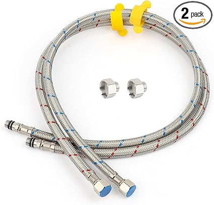 Klabb F18 32-Inch Long Bathroom Kitchen Faucet Connector Braided Stainless Steel Supply Hose 38-Inch Female Compression Thread x M10 Male Connector, x 2 Pcs (1 Pair)