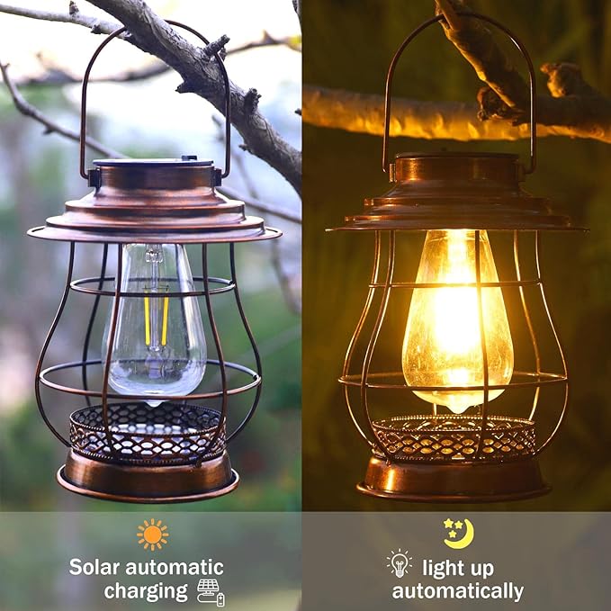 Hanging Solar Lantern,Solar Lantern Outdoor Waterproof,Solar Outdoor Lantern,Retro Desigh Outdoor Lanterns for Patio,Courtyard,Lawn,Garden