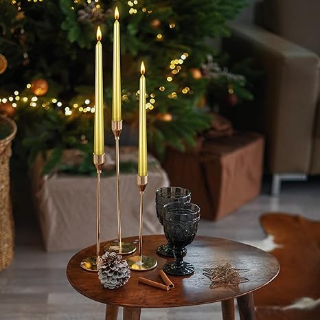 Kemladio 8 pcs 10 inch Gold Taper Candles, Burning Unscented Tapered Candles 8 hrs, Long Candle Sticks,Dinner Candle,Tall Candle Sticks, Halloween Candles (8pcs, Golden)