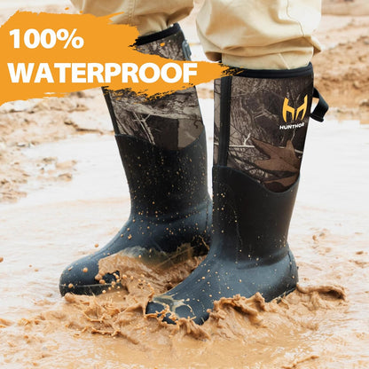 Rubber Work Boots, Puncture-Proof with Steel Toe & Shank, Waterproof Insulated 6mm Neoprene Hunting Boots for Farming, Construction, Gardening, Fishing, Outdoor Work (Size 6-14)