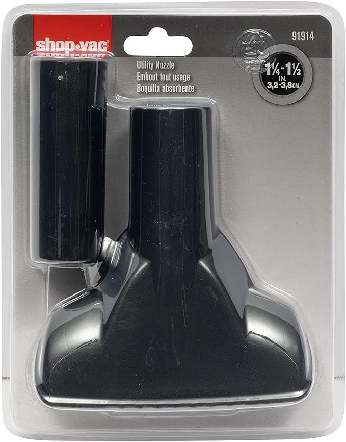 Shop-Vac 9191400 Utility Nozzle, 1.5 Inch Diameter, Includes 1.25 Inch Diameter Adapter, Versatile Cleaning on Multiple Surfaces (1-Pack)