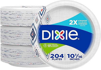 Dixie Paper Plates, Dinner Size Printed Disposable Plate, 204 Count, 10 1/16 Inches (3 Packs of 68 Plates)