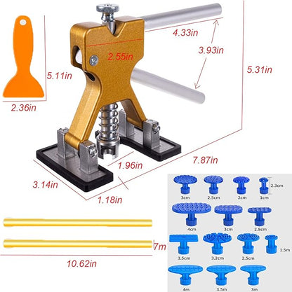 Paintless Car Dent Puller Kit, Dent Removal Kit Tool Car Dent Remover Auto Body Dent Repair Tool Kit Golden Lifter Dent Repair Puller for Car Body, Motorcycle, Refrigerator.
