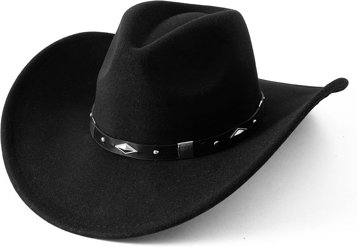 Women Men Classic Felt Wide Brim Western Cowboy Cowgirl Hat with Belt Buckle