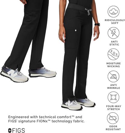 FIGS Kade Cargo Scrub Pants for Women — Classic Fit, Straight Leg, 4 Pockets, Yoga Waistband, Anti-Wrinkle - Large