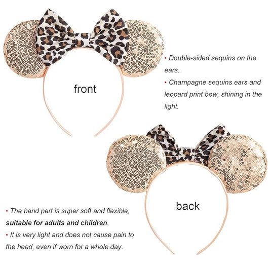 CHuangQi Mouse Ears Headband with Shiny Bow, Double-sided Sequins Glitter Hair Band, for Birthday Party Celebration  Event (XC11)