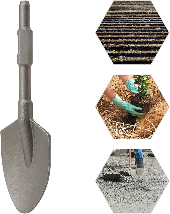 Clay Spade, 17.3" x 5.3" Steel Drill Shovel Bit,1-1/8 in Hex Shank Chisel Bit with Carrying Case, for Digging in Gardening, Backyard Landscaping on Clay Gravel Soil Sandstone