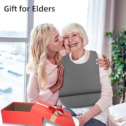 Adult Bibs for Men  Women,Adjustable Silicone Adult Bib,Washable Waterproof Bib for Elderly with Crumb Catcher